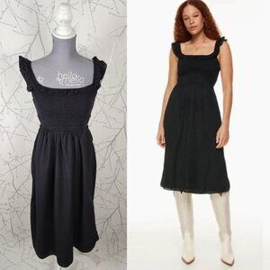 Wilfred Black Organic Cotton Smocked Reminisce Midi Dress